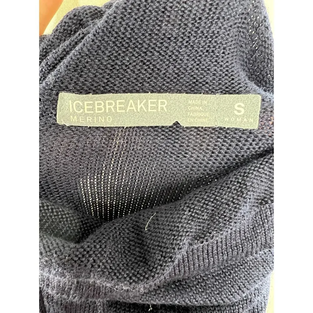 Icebreaker NOVA Navy Blue Drawstring Cowl Neck Merino Wool Sweat Sweater S Small